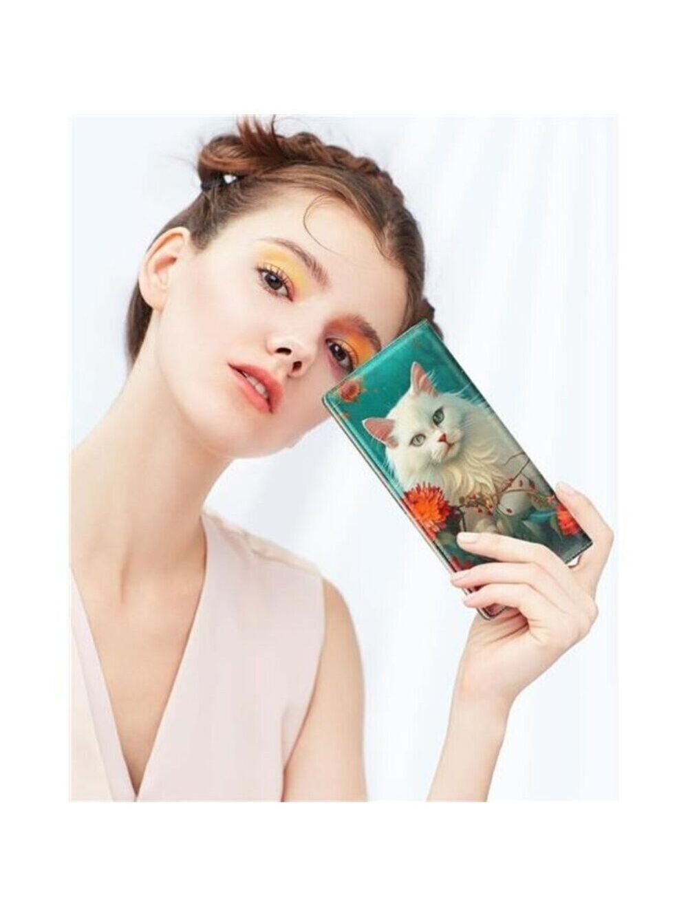 Women's Wallet, RFID Slim Wallets for women's Blue Elegant Cat Desing